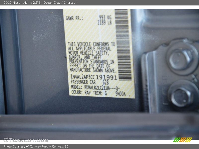 Ocean Gray / Charcoal 2012 Nissan Altima 2.5 S