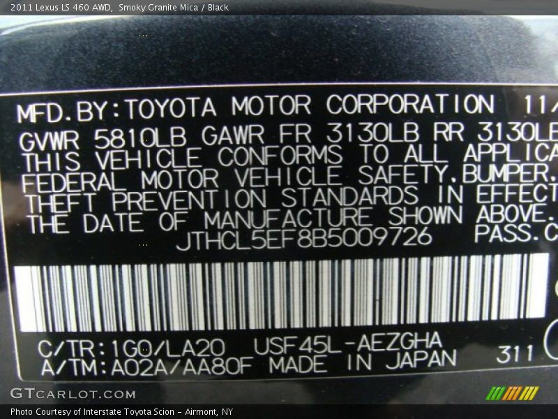 Smoky Granite Mica / Black 2011 Lexus LS 460 AWD