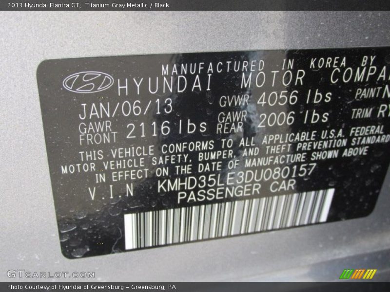 Titanium Gray Metallic / Black 2013 Hyundai Elantra GT