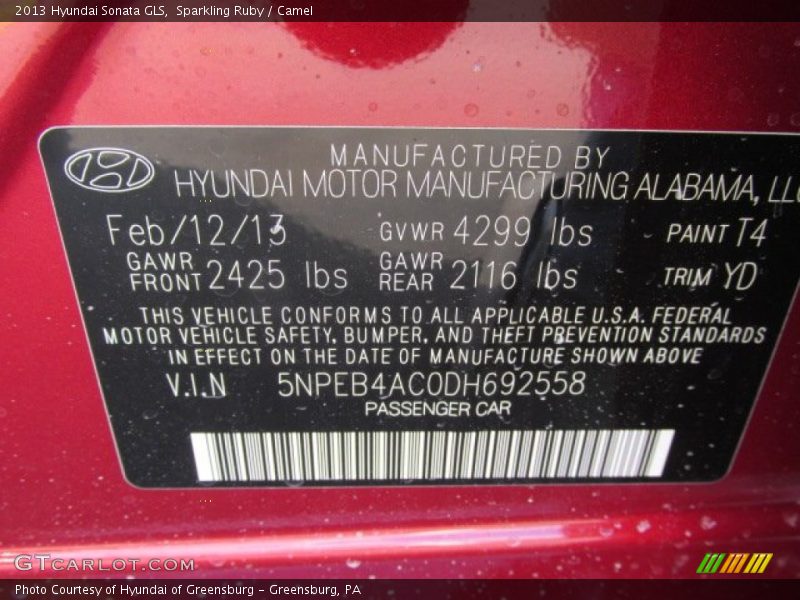 Sparkling Ruby / Camel 2013 Hyundai Sonata GLS