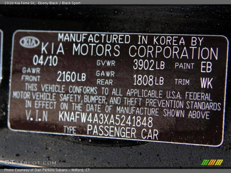 2010 Forte SX Ebony Black Color Code EB