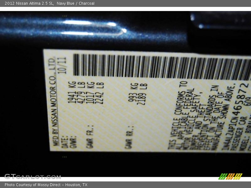 Navy Blue / Charcoal 2012 Nissan Altima 2.5 SL