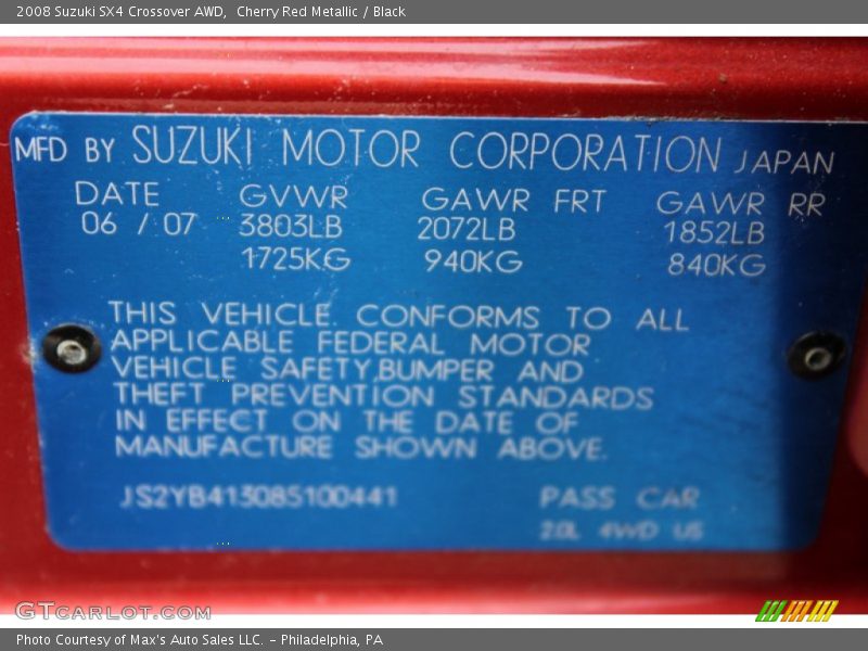 Cherry Red Metallic / Black 2008 Suzuki SX4 Crossover AWD