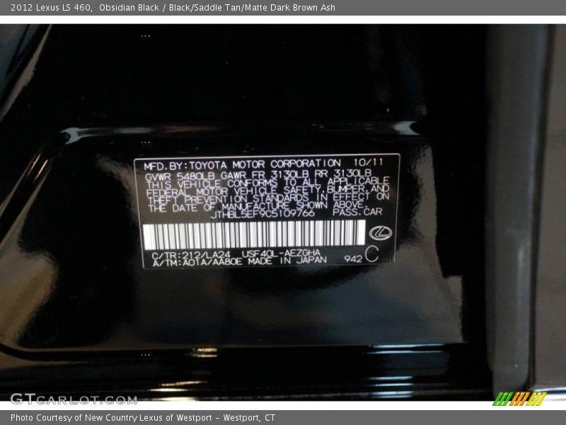2012 LS 460 Obsidian Black Color Code 212