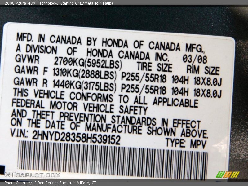 Sterling Gray Metallic / Taupe 2008 Acura MDX Technology
