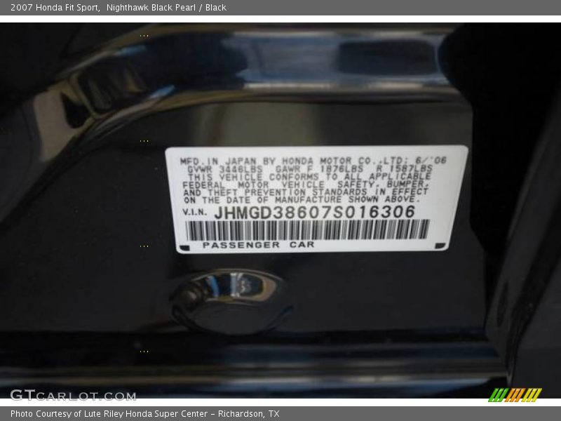 Nighthawk Black Pearl / Black 2007 Honda Fit Sport