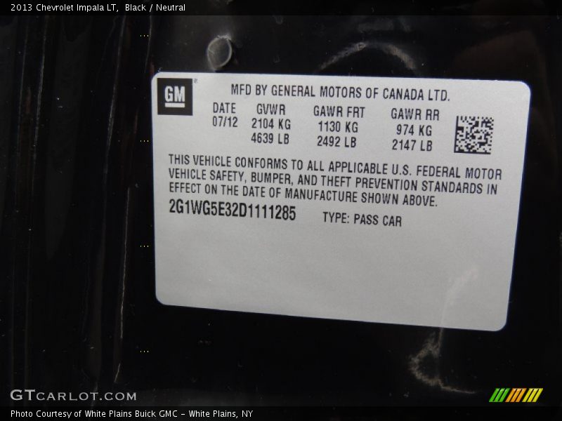 Black / Neutral 2013 Chevrolet Impala LT