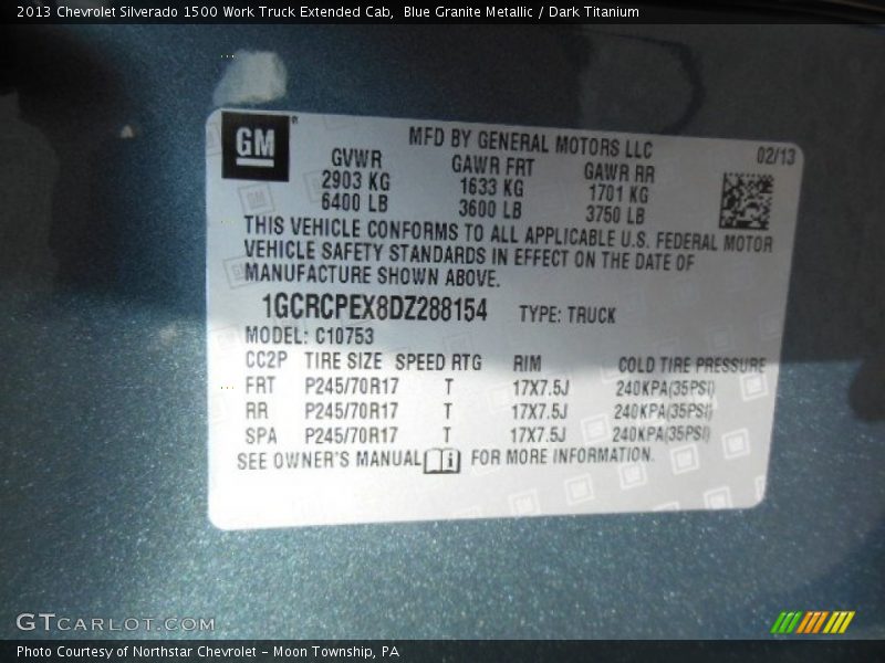 Blue Granite Metallic / Dark Titanium 2013 Chevrolet Silverado 1500 Work Truck Extended Cab