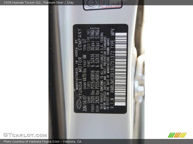Platinum Silver / Gray 2008 Hyundai Tucson GLS