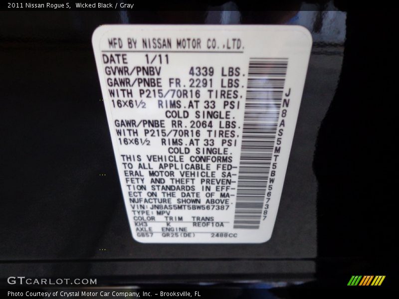 Wicked Black / Gray 2011 Nissan Rogue S