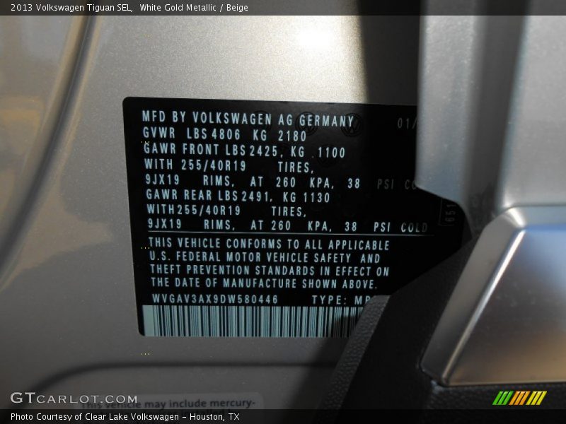 White Gold Metallic / Beige 2013 Volkswagen Tiguan SEL