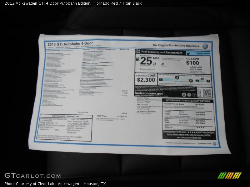 Tornado Red / Titan Black 2013 Volkswagen GTI 4 Door Autobahn Edition