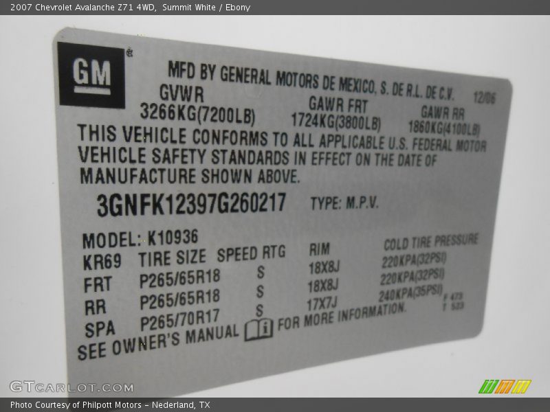 Summit White / Ebony 2007 Chevrolet Avalanche Z71 4WD
