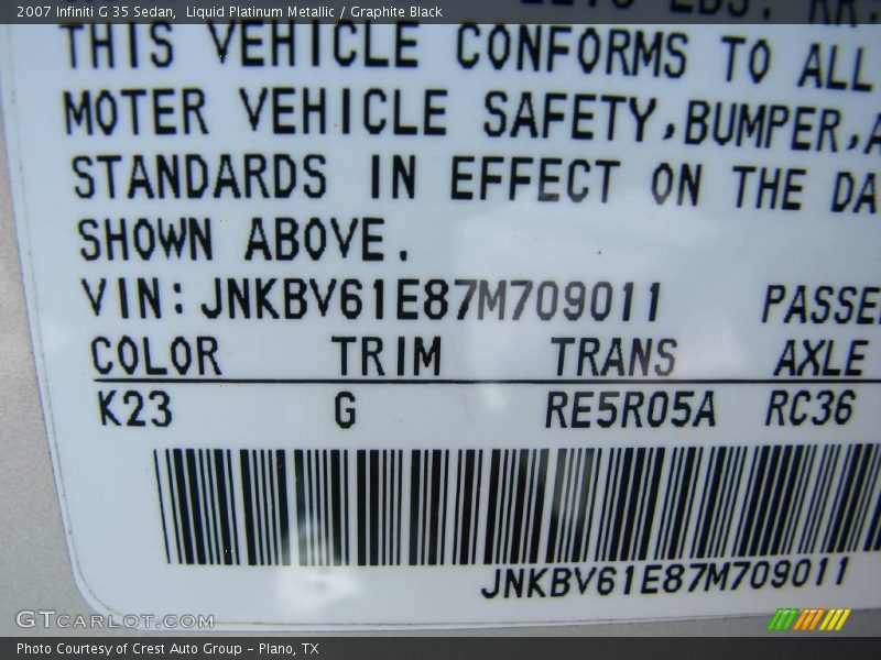 Liquid Platinum Metallic / Graphite Black 2007 Infiniti G 35 Sedan