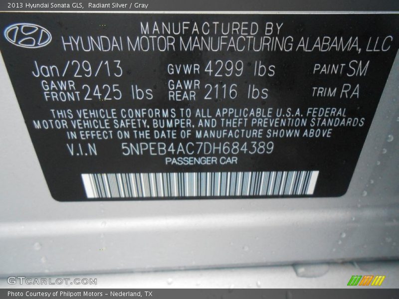Radiant Silver / Gray 2013 Hyundai Sonata GLS