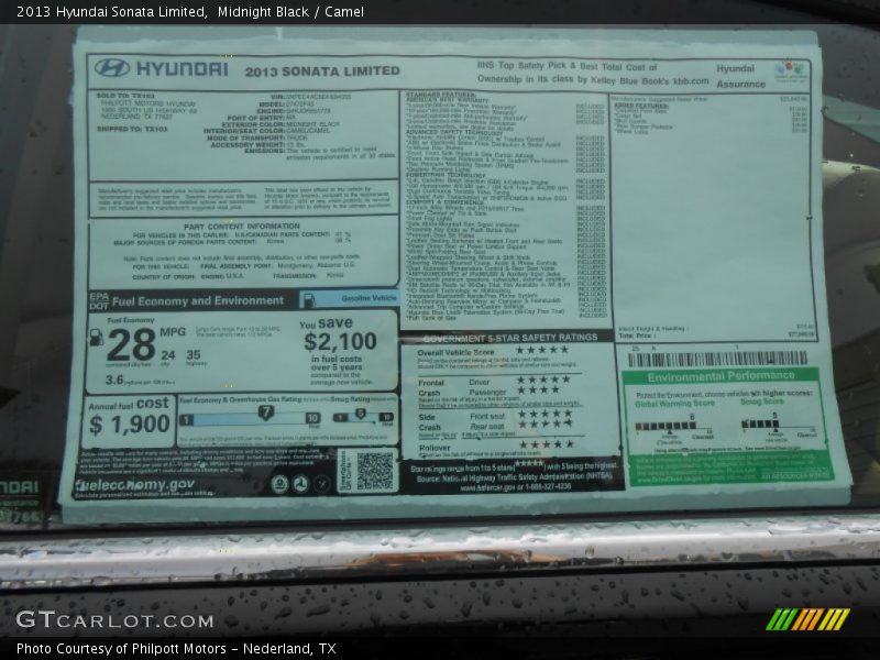Midnight Black / Camel 2013 Hyundai Sonata Limited