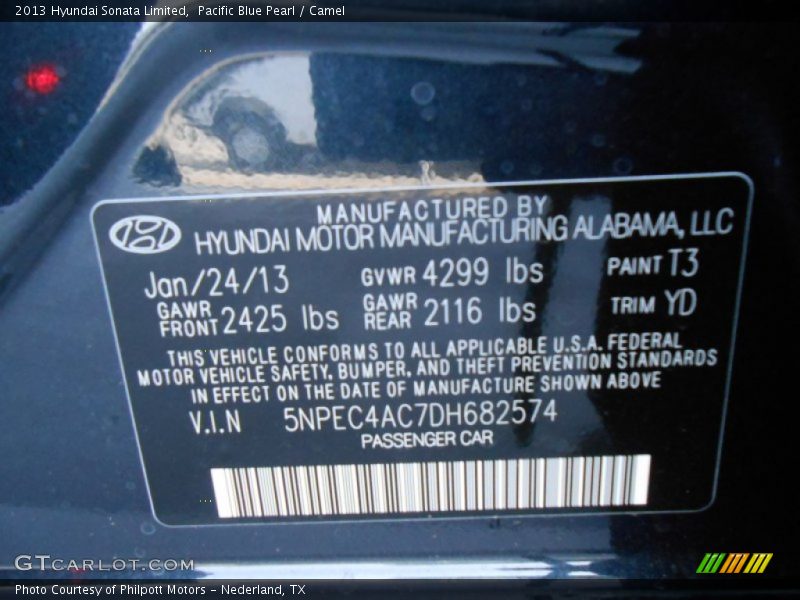 Pacific Blue Pearl / Camel 2013 Hyundai Sonata Limited