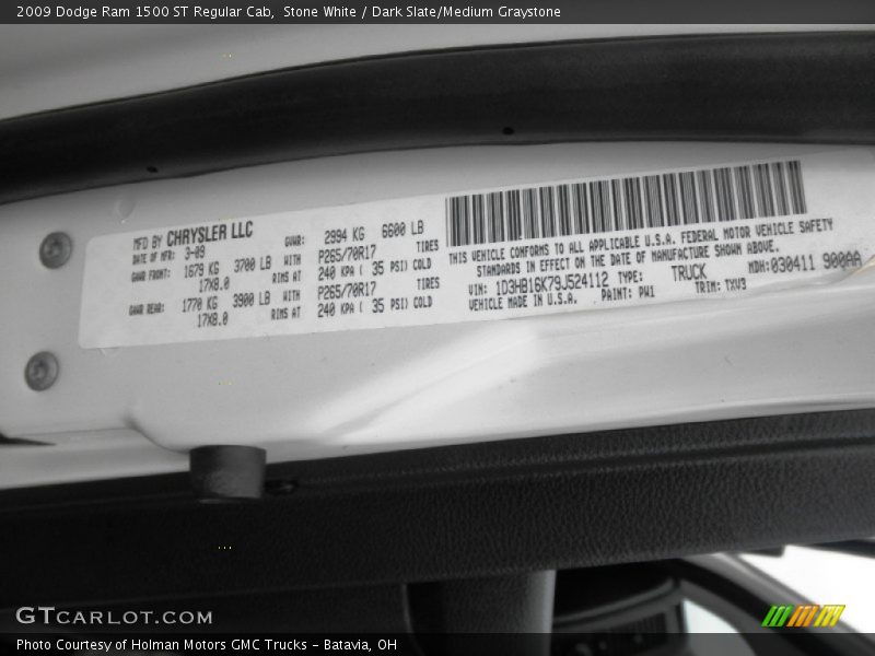 Stone White / Dark Slate/Medium Graystone 2009 Dodge Ram 1500 ST Regular Cab