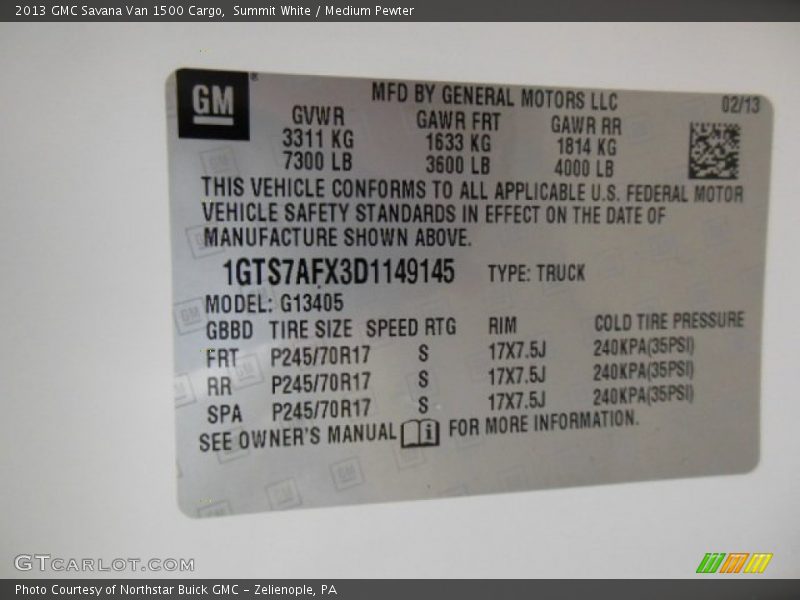 Summit White / Medium Pewter 2013 GMC Savana Van 1500 Cargo