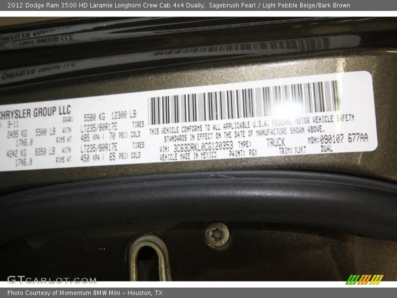 2012 Ram 3500 HD Laramie Longhorn Crew Cab 4x4 Dually Sagebrush Pearl Color Code PGX