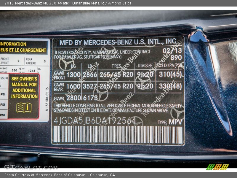 Lunar Blue Metallic / Almond Beige 2013 Mercedes-Benz ML 350 4Matic