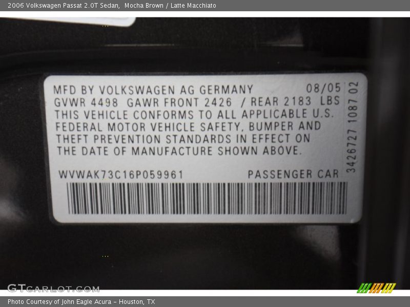 Mocha Brown / Latte Macchiato 2006 Volkswagen Passat 2.0T Sedan