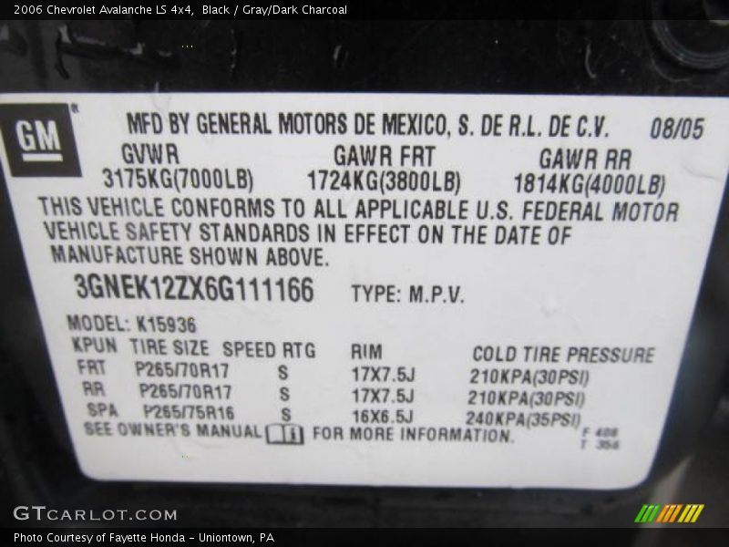 Black / Gray/Dark Charcoal 2006 Chevrolet Avalanche LS 4x4