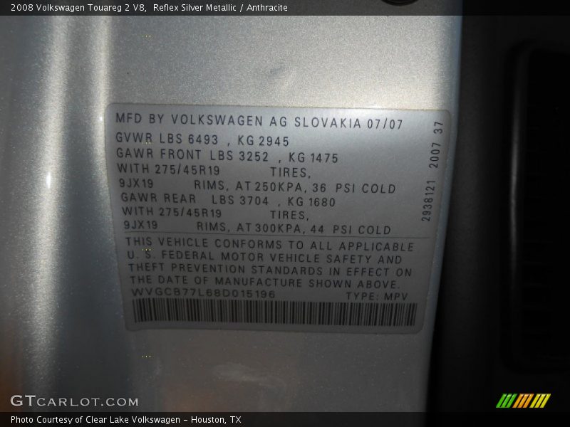 Reflex Silver Metallic / Anthracite 2008 Volkswagen Touareg 2 V8