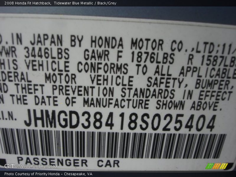 Tidewater Blue Metallic / Black/Grey 2008 Honda Fit Hatchback