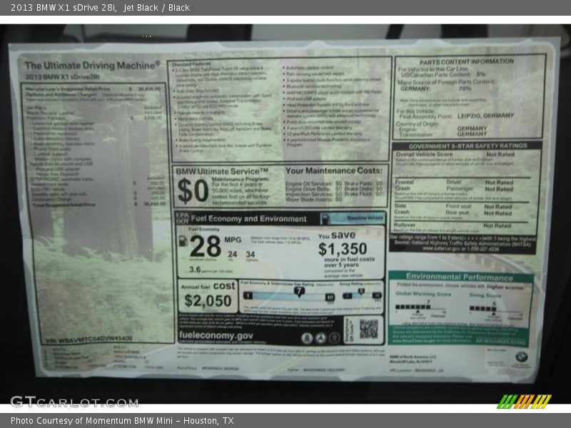  2013 X1 sDrive 28i Window Sticker