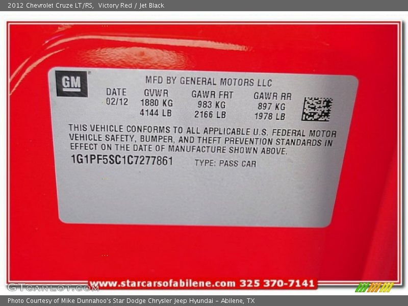 Victory Red / Jet Black 2012 Chevrolet Cruze LT/RS