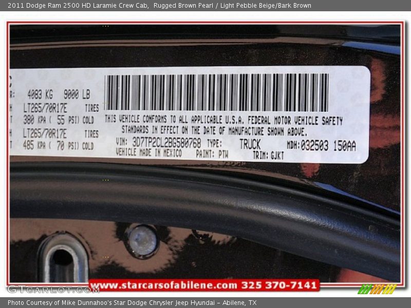 Rugged Brown Pearl / Light Pebble Beige/Bark Brown 2011 Dodge Ram 2500 HD Laramie Crew Cab