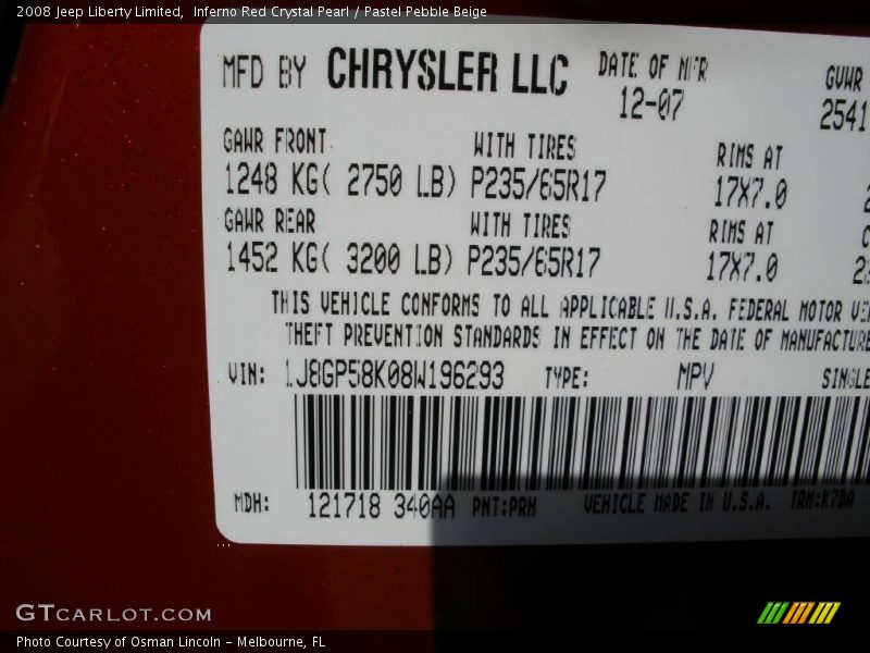 Inferno Red Crystal Pearl / Pastel Pebble Beige 2008 Jeep Liberty Limited