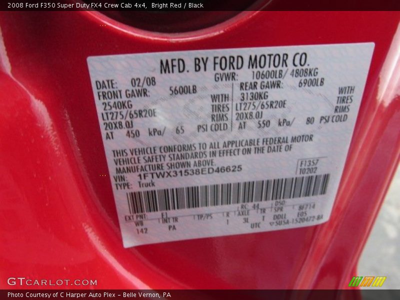 2008 F350 Super Duty FX4 Crew Cab 4x4 Bright Red Color Code F1