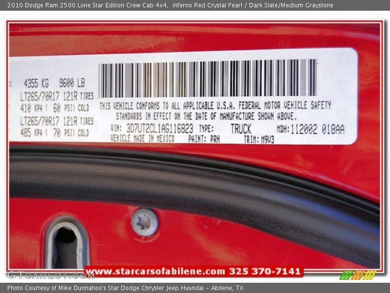 Inferno Red Crystal Pearl / Dark Slate/Medium Graystone 2010 Dodge Ram 2500 Lone Star Edition Crew Cab 4x4