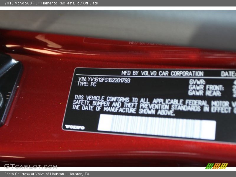 Flamenco Red Metallic / Off Black 2013 Volvo S60 T5