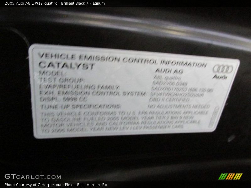 Info Tag of 2005 A8 L W12 quattro