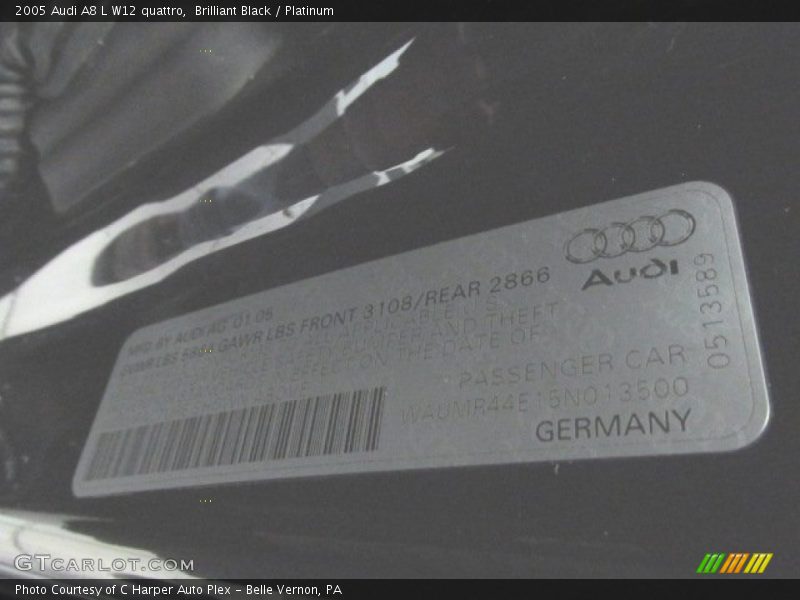Info Tag of 2005 A8 L W12 quattro