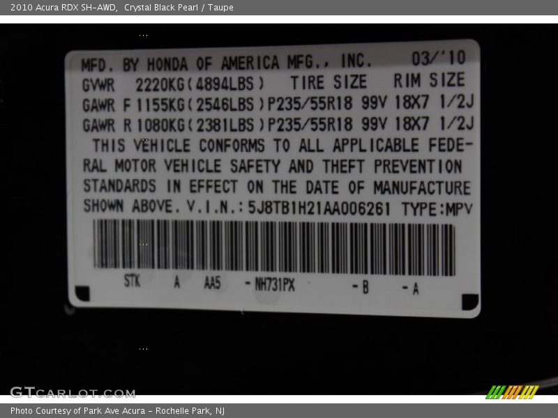 Crystal Black Pearl / Taupe 2010 Acura RDX SH-AWD