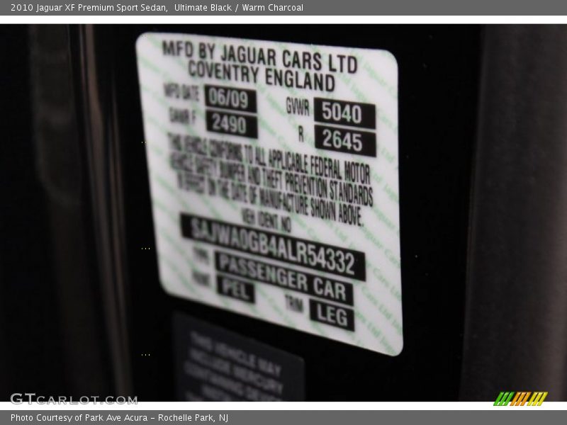 2010 XF Premium Sport Sedan Ultimate Black Color Code PEL