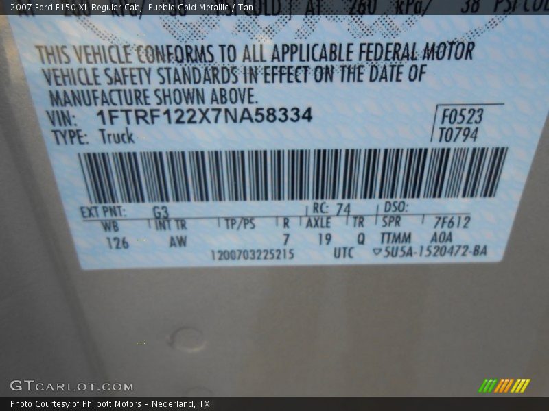2007 F150 XL Regular Cab Pueblo Gold Metallic Color Code G3