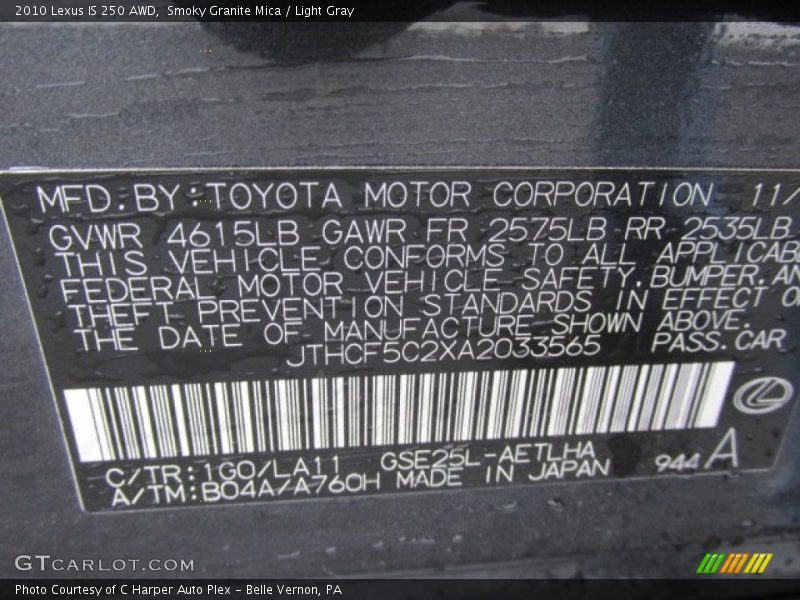 2010 IS 250 AWD Smoky Granite Mica Color Code 1G0