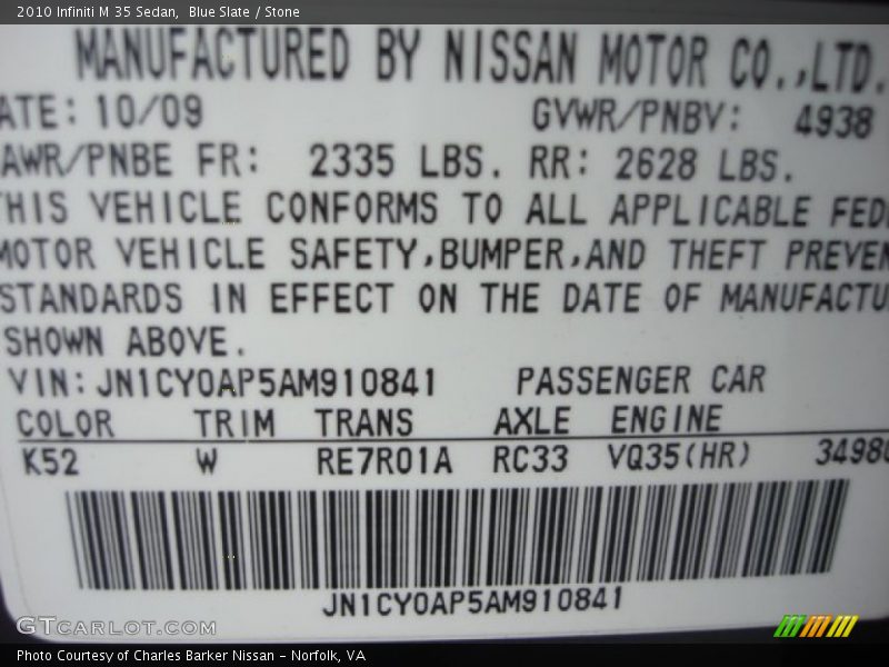 Blue Slate / Stone 2010 Infiniti M 35 Sedan