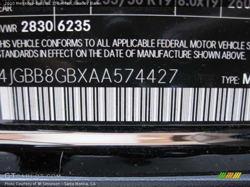 Black / Black 2010 Mercedes-Benz ML 350 4Matic