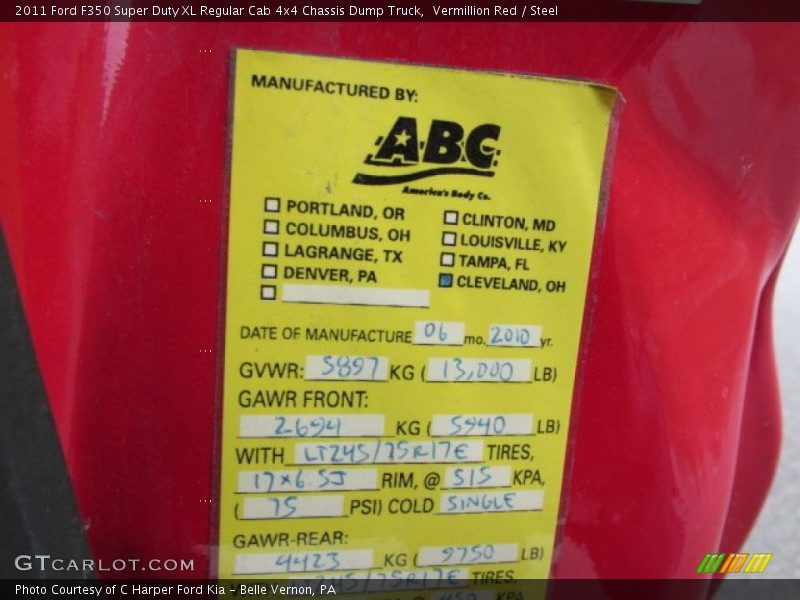 Vermillion Red / Steel 2011 Ford F350 Super Duty XL Regular Cab 4x4 Chassis Dump Truck