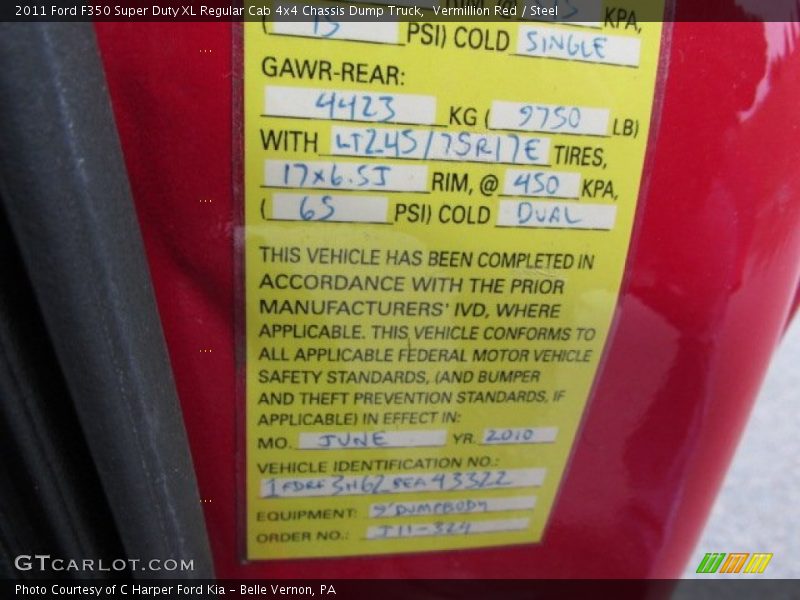 Vermillion Red / Steel 2011 Ford F350 Super Duty XL Regular Cab 4x4 Chassis Dump Truck