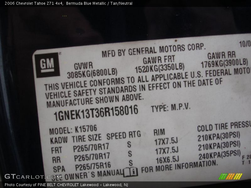Bermuda Blue Metallic / Tan/Neutral 2006 Chevrolet Tahoe Z71 4x4