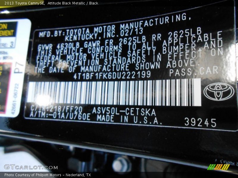 Attitude Black Metallic / Black 2013 Toyota Camry SE