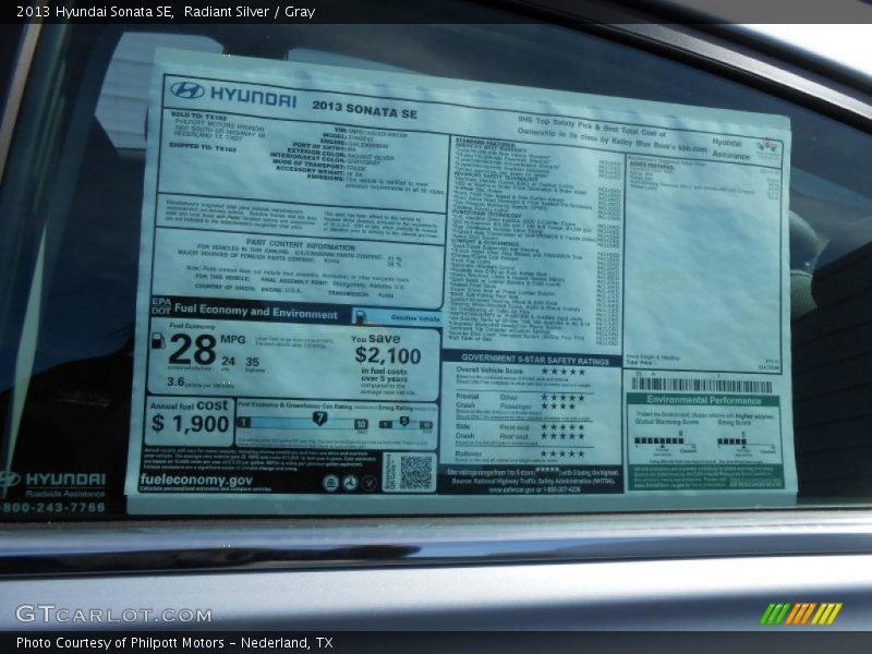 Radiant Silver / Gray 2013 Hyundai Sonata SE