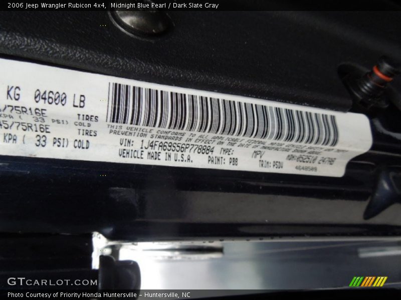 2006 Wrangler Rubicon 4x4 Midnight Blue Pearl Color Code PB8